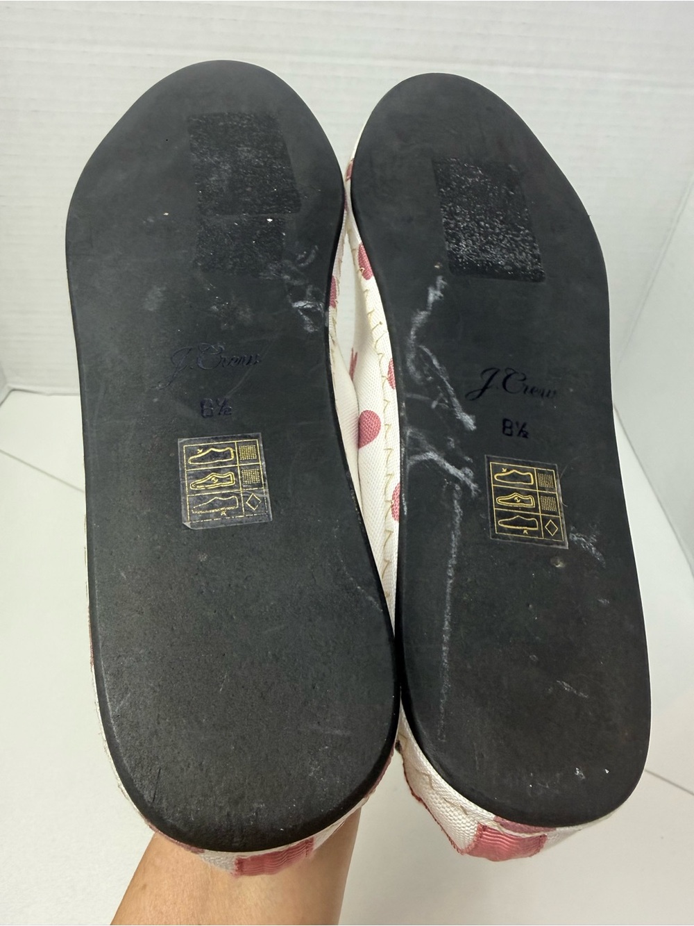 J. Crew Cream Canvas Flats with Rose Polka Dots size 8.5 - Picture 5 of 11